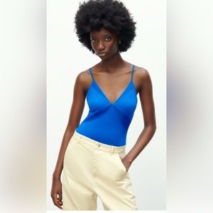 NWT Zara Blue Stretchy Bodysuit Top - Size M